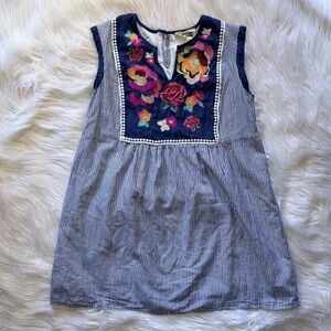 Savanna Jane Embroidery Floral Blue Striped Midi Dress